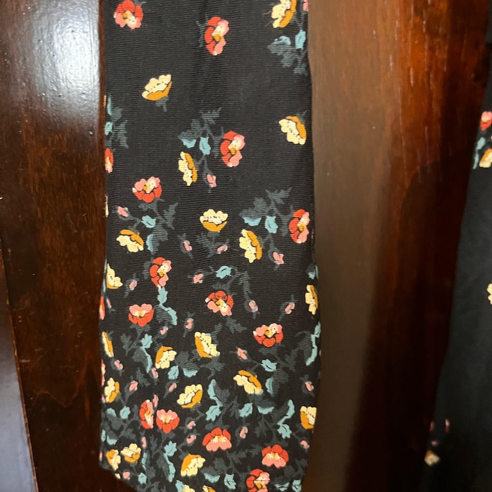 Loft Ann Taylor Black Floral Wrap Dress Long Sleeve Tie Waist Stretch - Picture 6 of 9